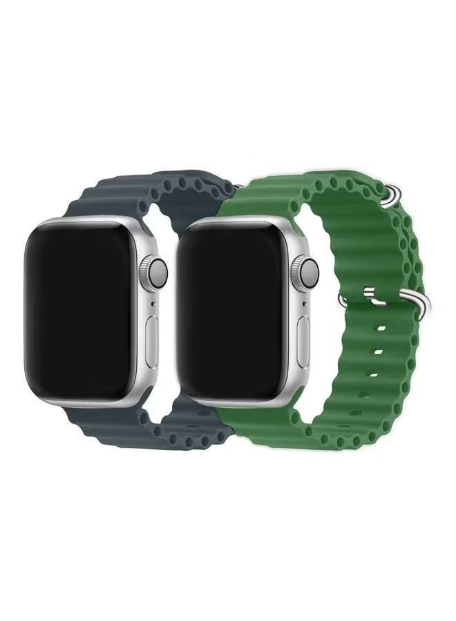vesus 2Pack for Apple Watch Ocean Band 49mm 45mm 44mm 42mm Soft Silicone Loop Strap for iWatch Series Ultra/8/7/SE/6/5/4/3/2/1 Midnight Blue/Green