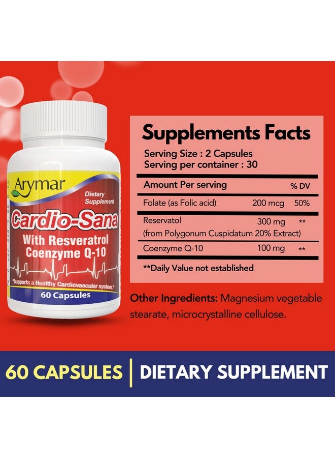 Arymar Cardio-Sana Supplement, Co-Enzyme Q-10 100 mg, Resveratrol 300 mg, 60 Capsules - Image 5