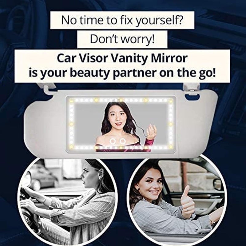 sulfar Car Visor Vanity Mirror - Rechargeable LED Light Makeup Mirror for All Car - Universal Car Sun Visor Mirror - Innovative Car Mirror Accessories (White) - Image 3