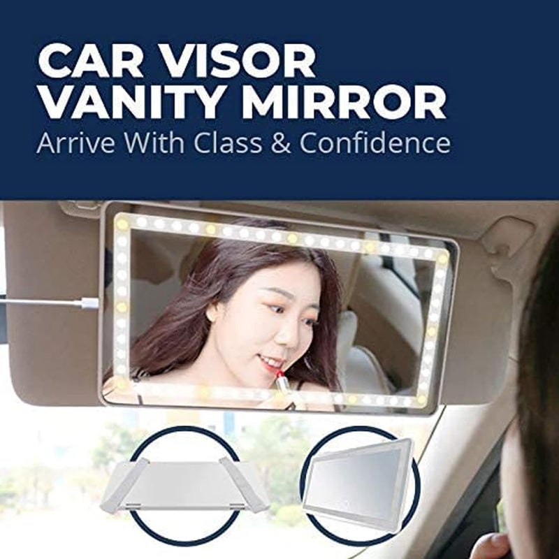 sulfar Car Visor Vanity Mirror - Rechargeable LED Light Makeup Mirror for All Car - Universal Car Sun Visor Mirror - Innovative Car Mirror Accessories (White) - Image 2