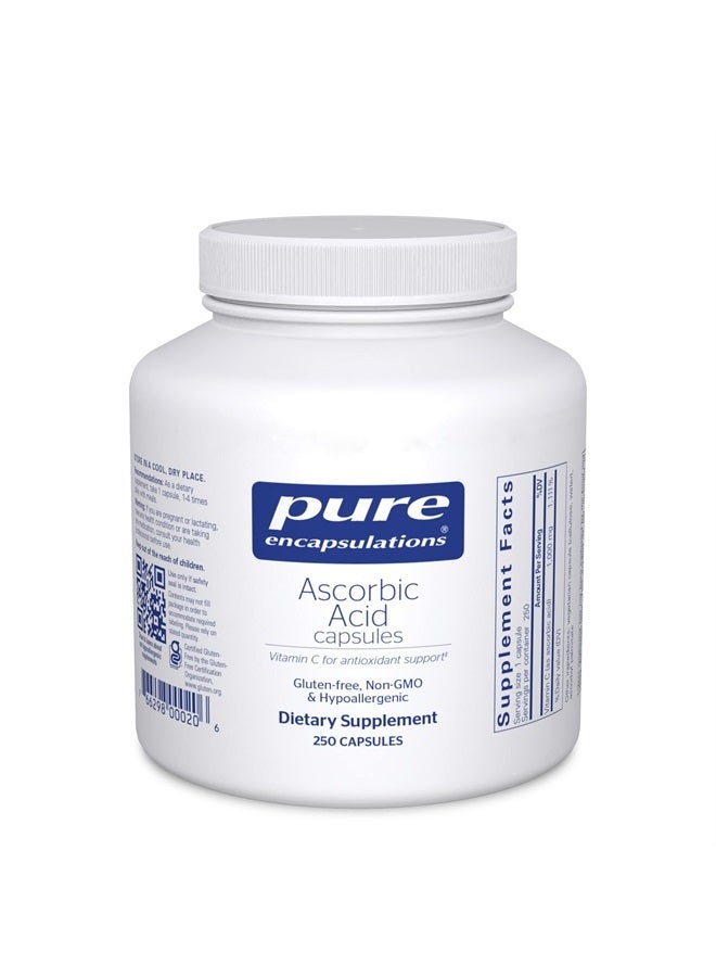 Pure Encapsulations Ascorbic Acid Capsules - 1,000 mg Vitamin C - Antioxidant & Immune Support* - High-Potency Vitamin C - Vegan & Non-GMO - 250 Capsules  - Image 1