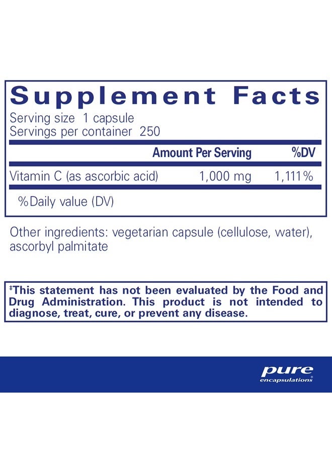Pure Encapsulations Ascorbic Acid Capsules - 1,000 mg Vitamin C - Antioxidant & Immune Support* - High-Potency Vitamin C - Vegan & Non-GMO - 250 Capsules  - Image 2