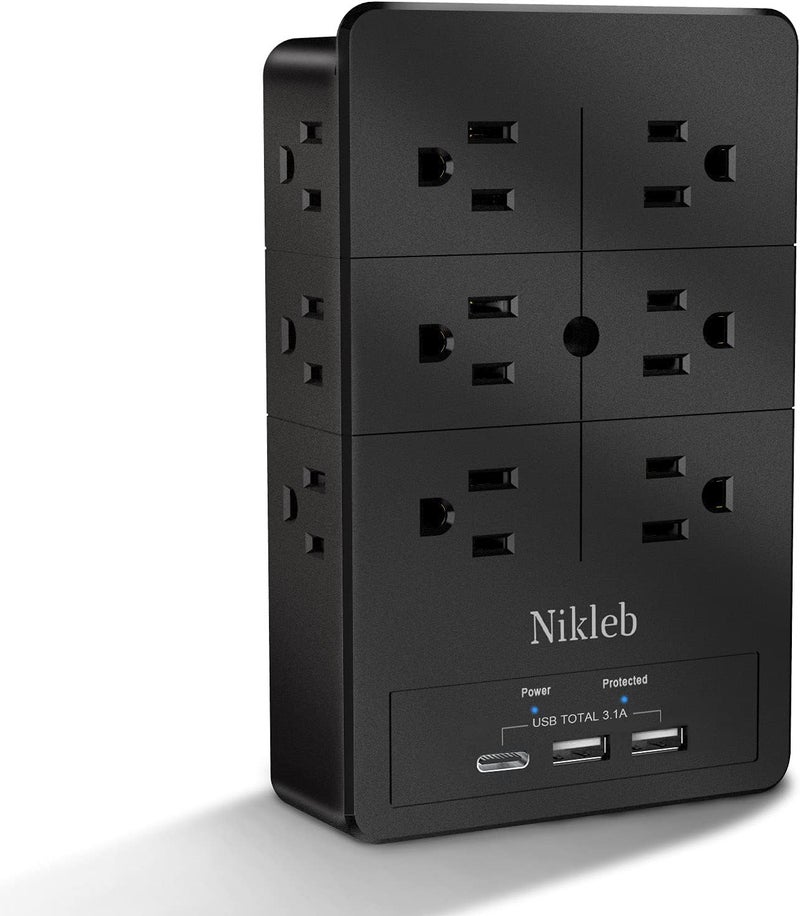 Nikleb Multi Plug Outlet Extender , Surge Protector 12 Outlets, Wall Plug with 2 USB+ USB C Ports Total 3.1A, Charger Blocks Wall Mount, Outlet Splitter Heavy Duty for Home, Office, Garage Improvement - Image 1