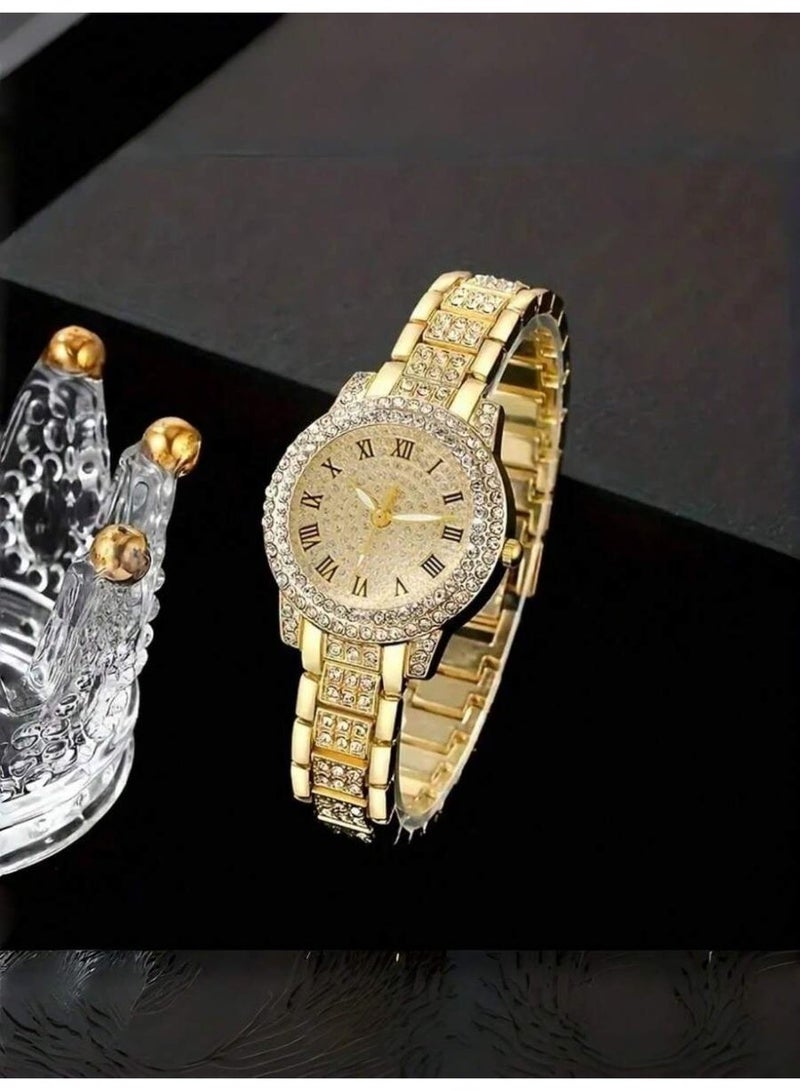 Luxury Women’s Quartz Watch Set Embellished with Crystals with Complete Jewelry Accessories – 6 Pieces - Image 3