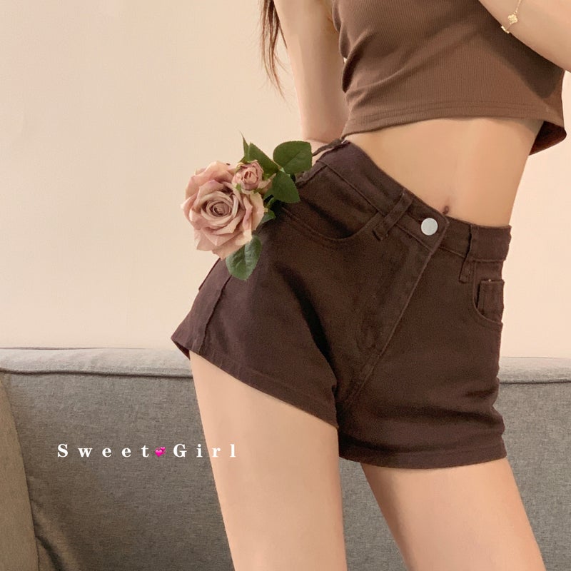 Sweet and Spicy Simple Denim Shorts Women's 2024 Summer New Hot Girl Stretch Hip High Waist Slim-fit A- shaped Hot Pants