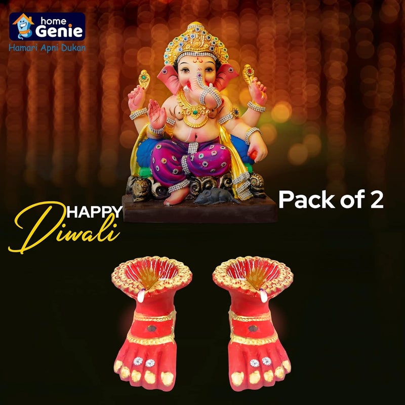 HOME GENIE مصابيح لاكشمي اليدوية من هوم جيني لتزيين ديبالي، مصابيح طينية مطلية يدويًا لتزيين ديبالي، مصابيح ملونة من الطين 2 زوج - Image 4
