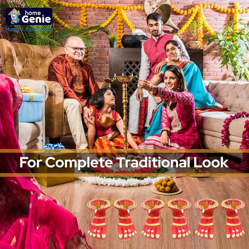 HOME GENIE مصابيح لاكشمي اليدوية من هوم جيني لتزيين ديبالي، مصابيح طينية مطلية يدويًا لتزيين ديبالي، مصابيح ملونة من الطين 2 زوج - Image 3