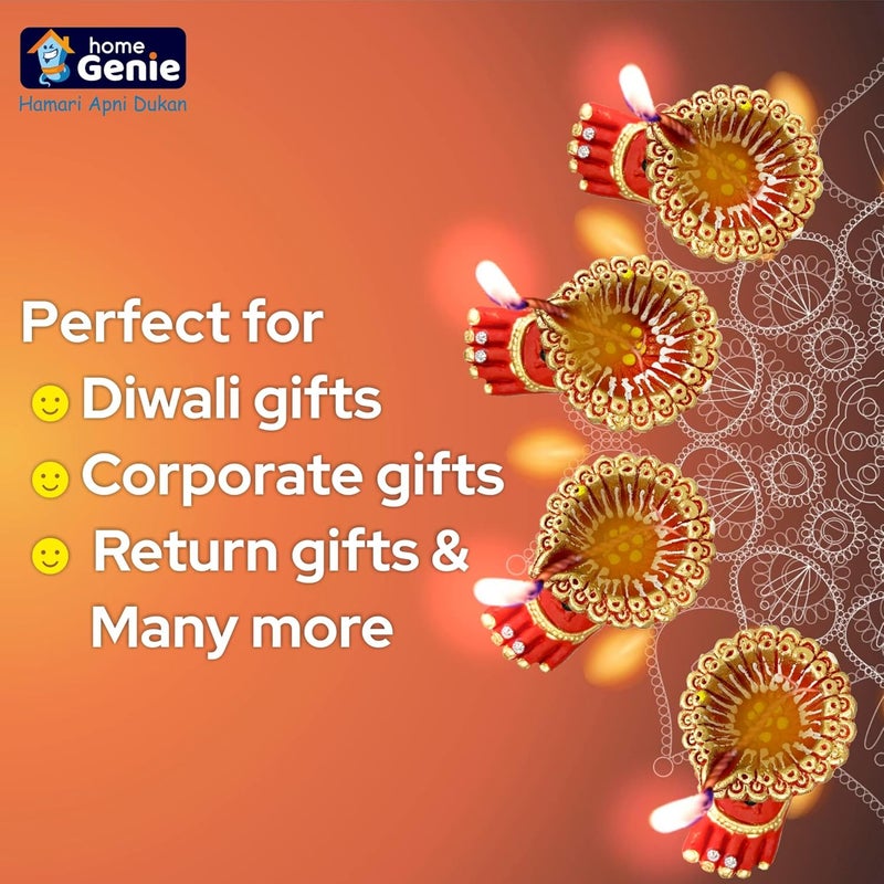 HOME GENIE مصابيح لاكشمي اليدوية من هوم جيني لتزيين ديبالي، مصابيح طينية مطلية يدويًا لتزيين ديبالي، مصابيح ملونة من الطين 2 زوج - Image 5