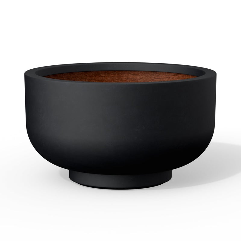 Kante 13.8 Inch Dia Concrete Bowl Planter, Large Tapered Bottom Plant Pot with Drainage, Smooth Black Finish with Painted Interior, Ideal for Porch, Home, Garden, Patio - Image 1