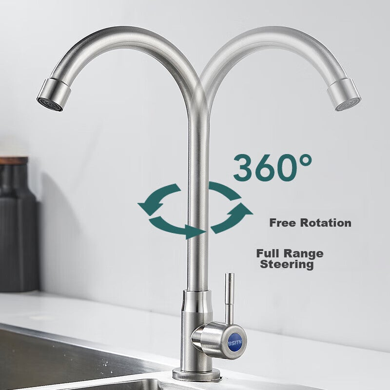 BSITN Kitchen Faucet, Single Cold Healthy Stainless Steel Sink Basin Faucet, 360° Rotating B6039 - Image 3
