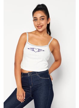 X-Girl Women Round Neck Sleeveless Embroidered Tank Top, White  - Image 1