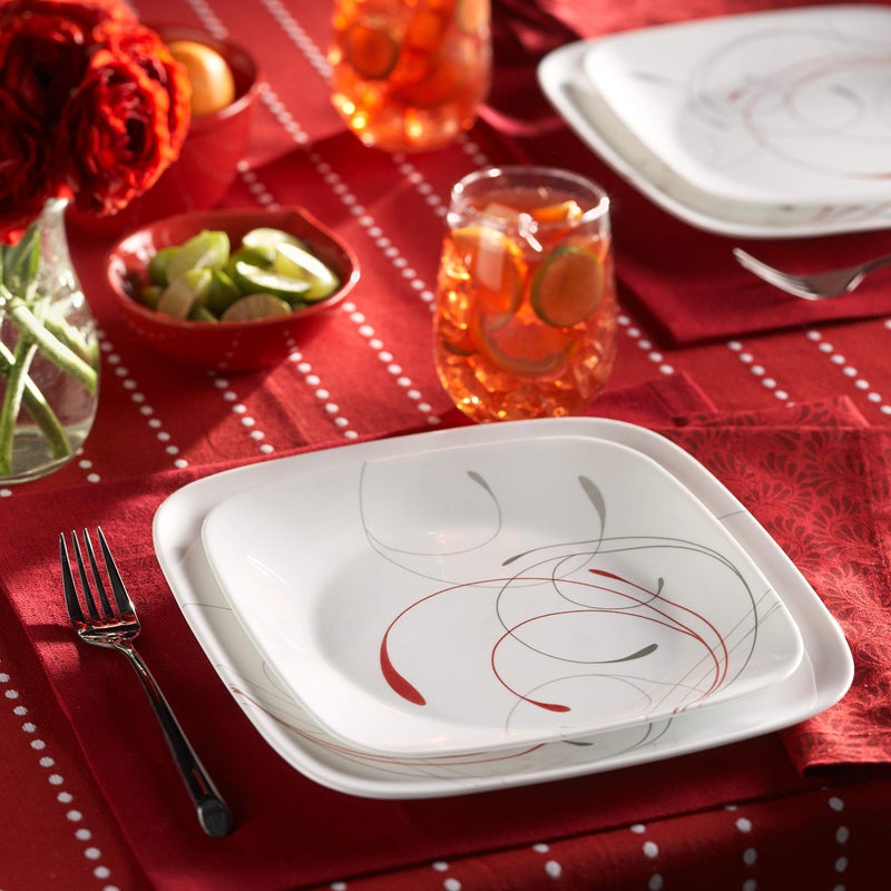Corelle Vitrelle 18-Piece Service for 6 Dinnerware Set, Triple Layer Glass and Chip Resistant, Lightweight Square Plates and Bowls Set, Splendor - Image 5