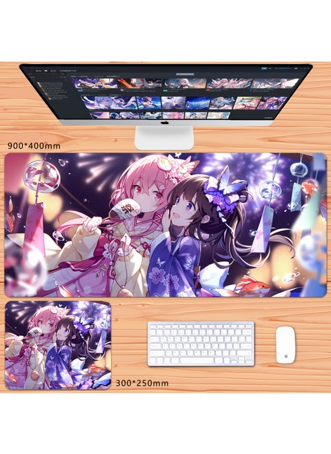 No Overlock Honkai Impact 3 Mouse Pad Extra Large Animation Kiana Dem Lisa Alicia Two-Dimensional Notebook-Color:90x40cm Thickness 3mm-Pattern:Purple Autumn Festival