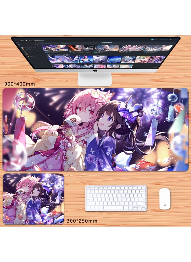 Generic - No Overlock Honkai Impact 3 Mouse Pad Extra Large Animation Kiana Dem Lisa Alicia Two-Dimensional Notebook-Color:90x40cm Thickness 3mm-Pattern:Purple Autumn Festival - Image 1