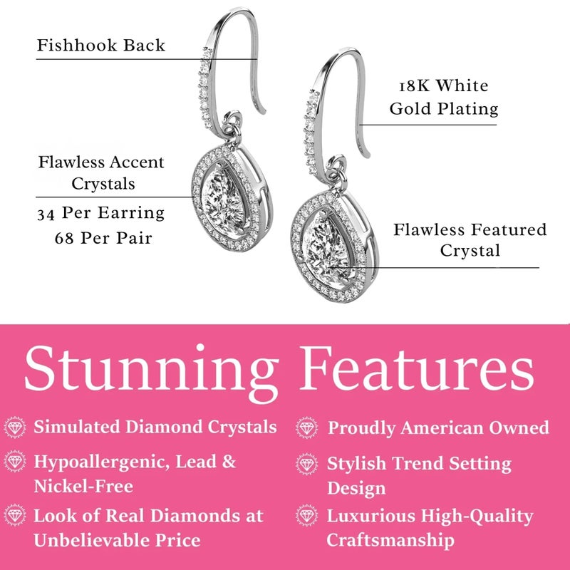 Cate & Chloe Isabel 18k White Gold-Plated Teardrop Dangle Earrings with Simulated Diamond Crystals, Hypoallergenic Jewelry for Women, Gift for Her on Christmas, Birthday, Anniversary - Image 2