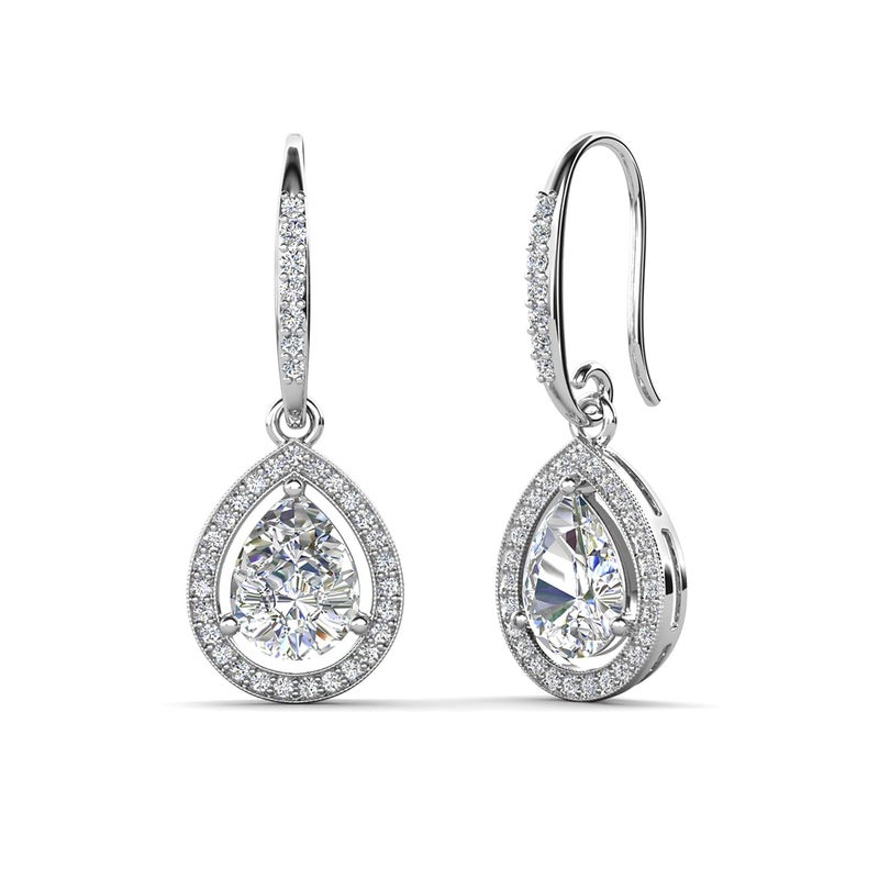 Cate & Chloe Isabel 18k White Gold-Plated Teardrop Dangle Earrings with Simulated Diamond Crystals, Hypoallergenic Jewelry for Women, Gift for Her on Christmas, Birthday, Anniversary - Image 1
