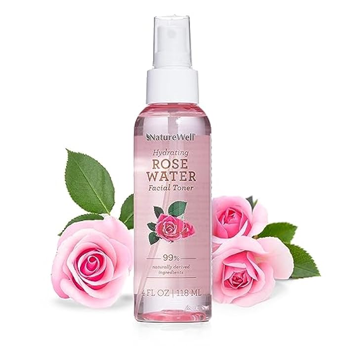 NATURE WELL Rose Water Hydrating Facial Toner Mist for Dewy & Radiant Skin, Refreshing, Conditioning, Soothing, Moisturizing, Perfect for Travel, 4 Fl Oz - Image 1