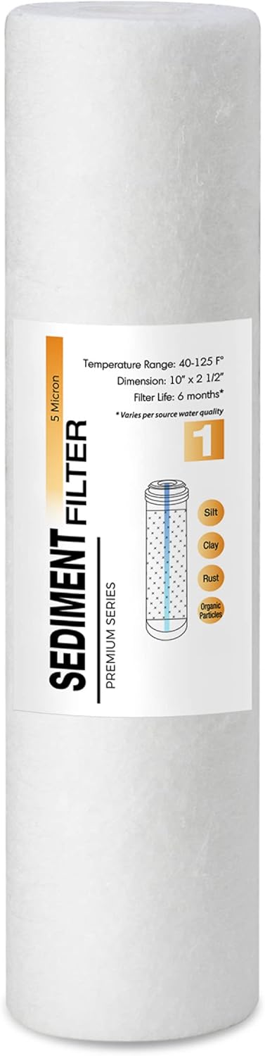 iSpring FP15US Premium Universal Sediment Water Filter Cartridges for Reverse Osmosis RO and Under Sink Water Filtration Systems 5 Micron 10 x 25 Made in USA - Image 1