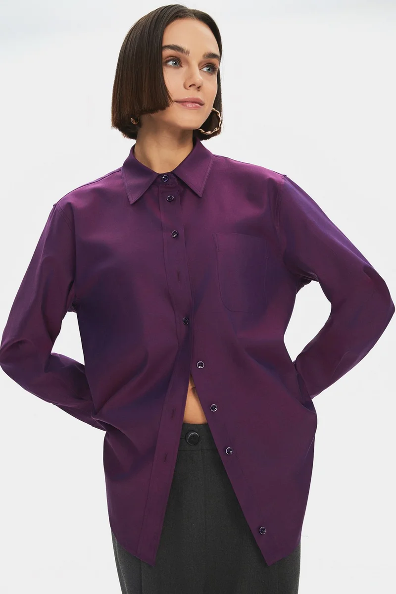 JUNE Loose Fit Purple Cotton Shirt