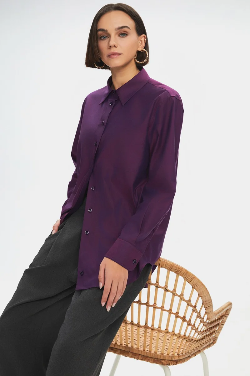 JUNE Loose Fit Purple Cotton Shirt