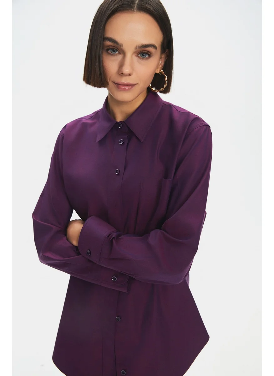 JUNE Loose Fit Purple Cotton Shirt