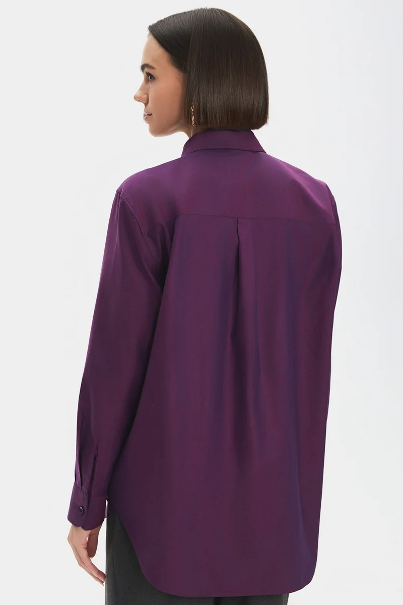 JUNE Loose Fit Purple Cotton Shirt