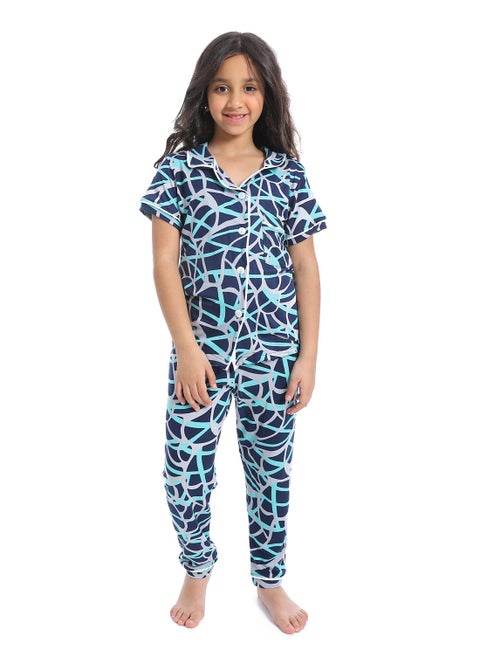 Girls' multi-colored pajamas with buttons on the front