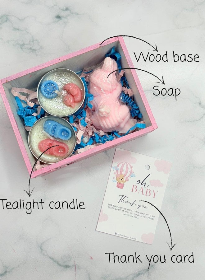 Yellow Petal مجموعة صابون وشموع صغيرة من خشب MDF، هدية مثالية لحفلات استقبال المولود الجديد وأعياد الميلاد، مغلفة بشبكة وبطاقة، لون وردي، شموع معطرة مصنوعة من فول الصويا بنسبة 100% وصابون مصنوع يدويًا (3 مجموعات) - Image 4