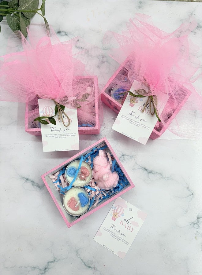 Yellow Petal مجموعة صابون وشموع صغيرة من خشب MDF، هدية مثالية لحفلات استقبال المولود الجديد وأعياد الميلاد، مغلفة بشبكة وبطاقة، لون وردي، شموع معطرة مصنوعة من فول الصويا بنسبة 100% وصابون مصنوع يدويًا (3 مجموعات) - Image 1