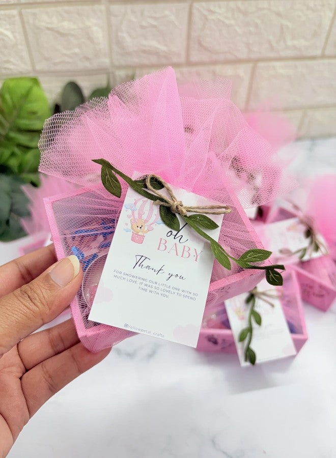 Yellow Petal مجموعة صابون وشموع صغيرة من خشب MDF، هدية مثالية لحفلات استقبال المولود الجديد وأعياد الميلاد، مغلفة بشبكة وبطاقة، لون وردي، شموع معطرة مصنوعة من فول الصويا بنسبة 100% وصابون مصنوع يدويًا (3 مجموعات) - Image 2