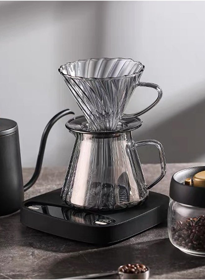 Bamboo V60 Drip Coffee Maker Set Manual Coffee Server Heat Resistant Glass Tea Pot With Espresso Pour Over Brewing Chemex Coffee Dripper Filter 600ml  - Image 1