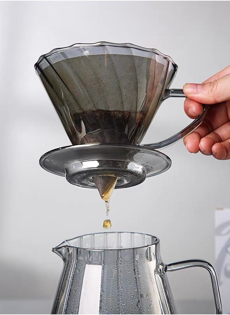Bamboo V60 Drip Coffee Maker Set Manual Coffee Server Heat Resistant Glass Tea Pot With Espresso Pour Over Brewing Chemex Coffee Dripper Filter 600ml  - Image 5