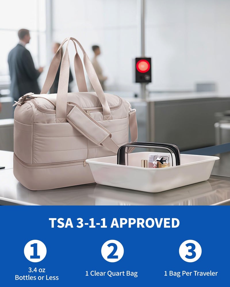 WANDF For Spirit Airlines Personal Item Bag 18x14x8, Lightweight Puffer Travel Duffle Bag for Women with Shoe Compartment & TSA Toiletry Bag Gym Hospital Carry-On Weekender Overnight (Khaki) - Image 2