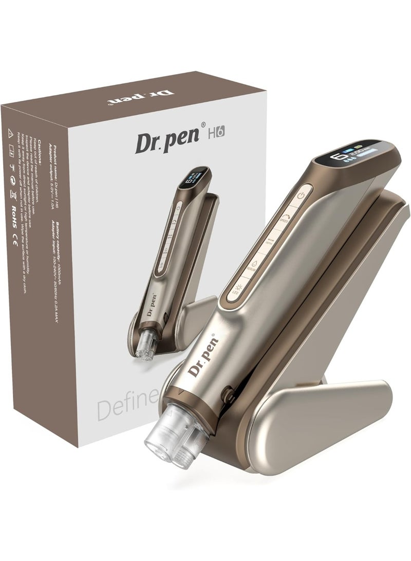 Dr.pen Dr. Pen H6 Professional Microneedling Pen with LED Light Therapy, Adjustable 0-2.0mm Needle Depth, 6 Speed Levels, Rechargeable Skin Care Device with Serum Infusion System, Gold - Image 1