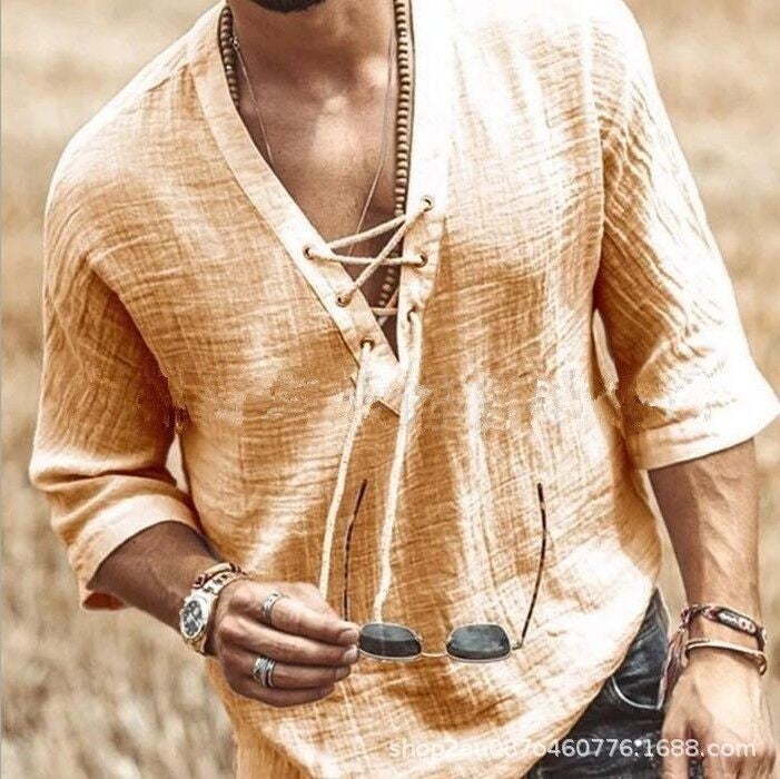 2022 New wish Explosions Men's Chest Tie Corn Mid-Sleeve T-Shirt Shirt - Image 1