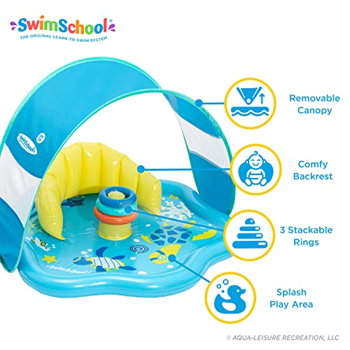 SwimSchool Baby Splash Play Mat with Adjustable Canopy Inflatable Play Pool for Babies Infants with Backrest Includes Baby Water Toy Rings Seafoam Blue Lemon - Image 5