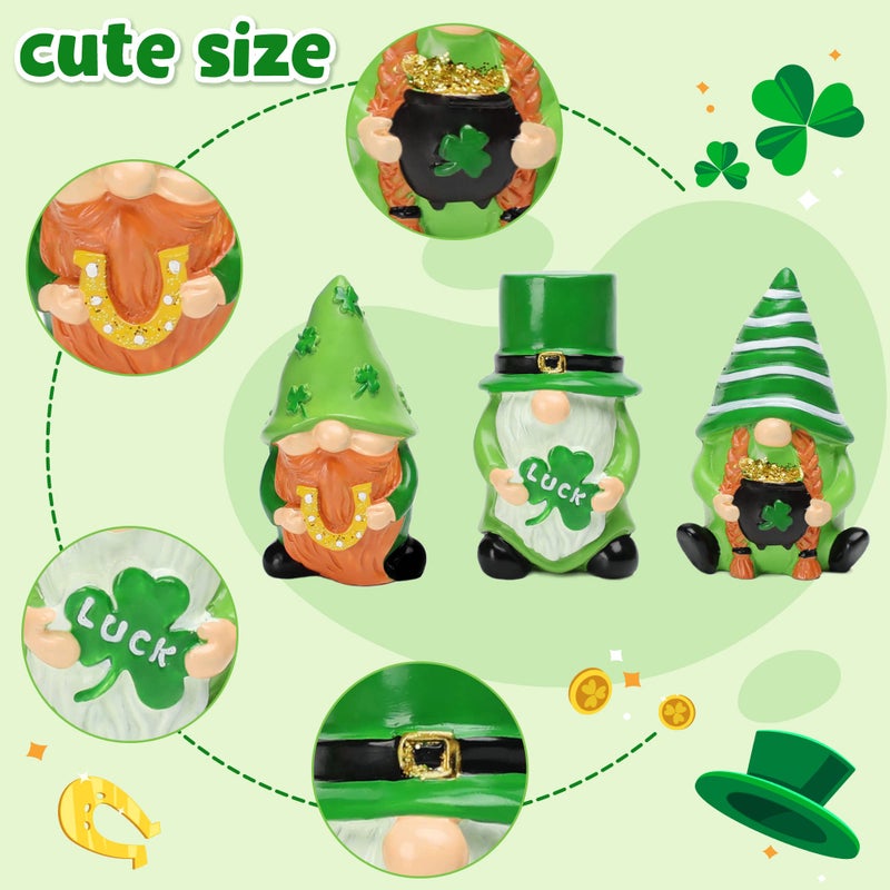 NEWLIGHTURE 3Pcs St. Patrick's Day Gnome Tiered Tray Decor, Lucky Gift Resin Gnome Decorations, Home Ornaments for Table, Shelf - Image 4