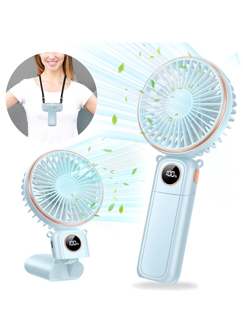 Portable Handheld Fan, 5200mAh Rechargeable Hand Fan, 180° Foldable 6 Speeds Powerbank/Handheld/Neck/Desk 4 in 1, Trendy Metal Cooling Electric Personal Fan for Travel - Image 1