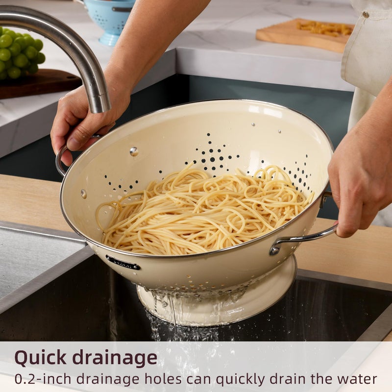 BeFare Metal Colander 2 Pack, Strainer Bowel with Handles 2Qt & 6Qt Powder Coated Solid Ring Base Heavey Duty Kitchen Drainer Basket for Pasta Veggies and Fruits,New Home Apartment Essentials (Almond Cream) - Image 3