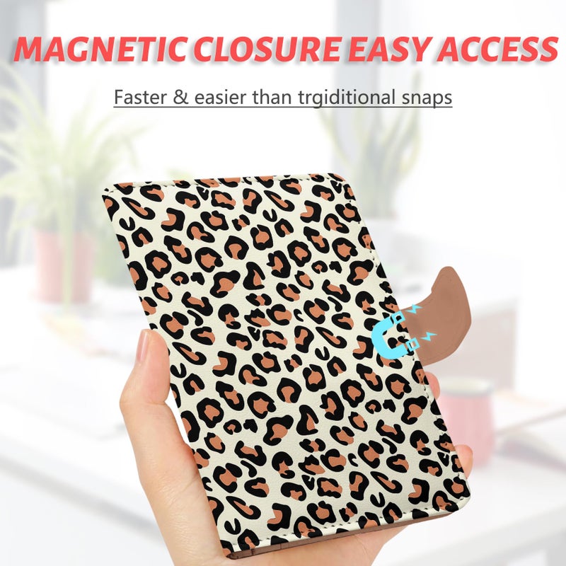 LumeTrav Passport Holder, Travel Wallet Cover with Pen Loop | Cute RFID Blocking Leather Case with Magnetic Closure for Travel Essentials-Leopard - Image 5