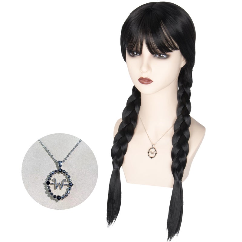 Yan Dream Women Long Black Braids Wig Twisted Pigtail Halloween Cosplay Costume Party Wig for Adults