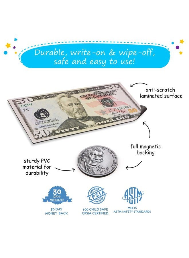 Simply magic 57 PCS Jumbo Magnetic Money - Large Play Money for Kids for Learning, Pretend Money for Classroom Teaching, Toy Money Class Money Set, Magnetic Coins, Money Games, Money Manipulatives - Image 4