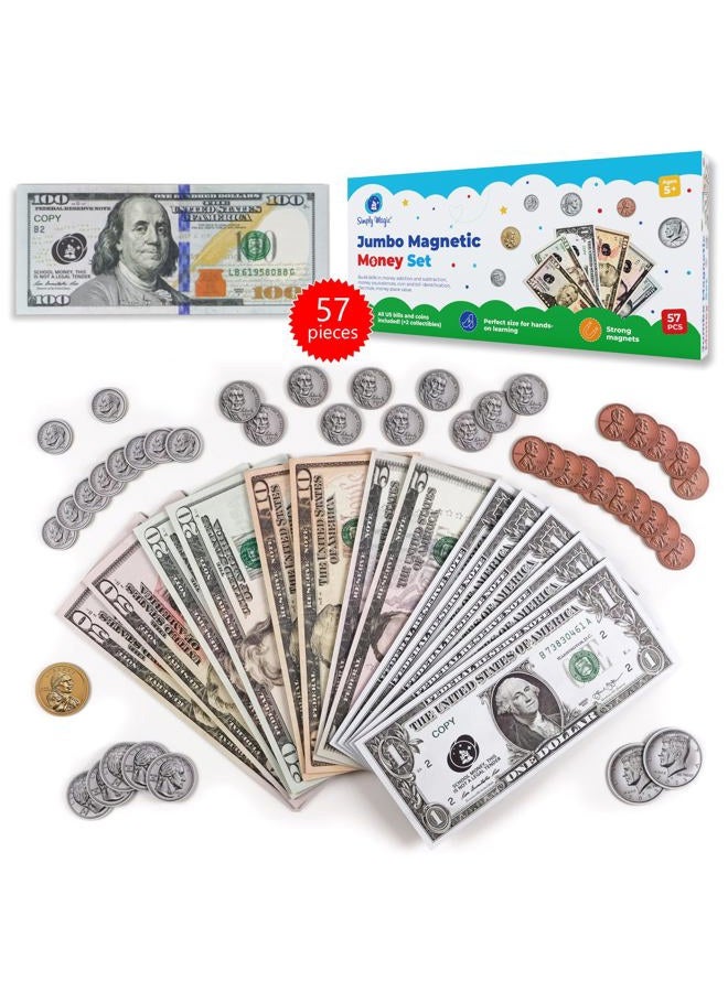 Simply magic 57 PCS Jumbo Magnetic Money - Large Play Money for Kids for Learning, Pretend Money for Classroom Teaching, Toy Money Class Money Set, Magnetic Coins, Money Games, Money Manipulatives - Image 1