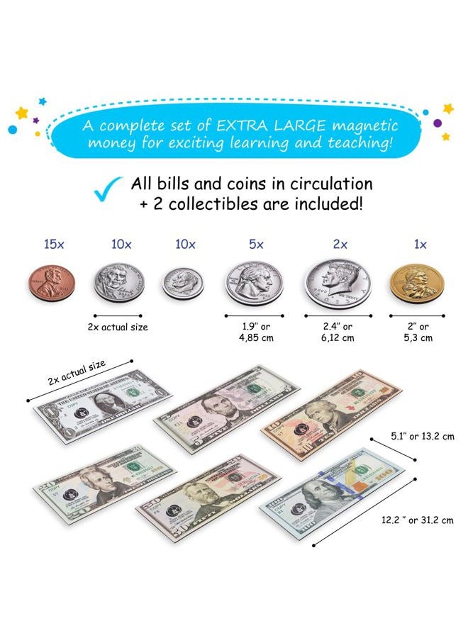 Simply magic 57 PCS Jumbo Magnetic Money - Large Play Money for Kids for Learning, Pretend Money for Classroom Teaching, Toy Money Class Money Set, Magnetic Coins, Money Games, Money Manipulatives - Image 5