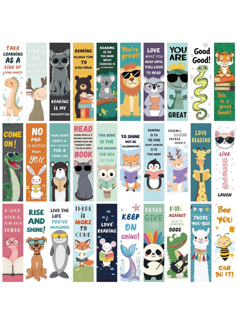 30 قطعة من العلامات المرجعية للحيوانات للأطفال في الفصول الدراسية، علامات مرجعية رائعة للحياة البرية، علامة كتاب لطيفة ذات جانب واحد لمحبي الكتب والطلاب والأطفال ومكافآت الهدايا - Image 1