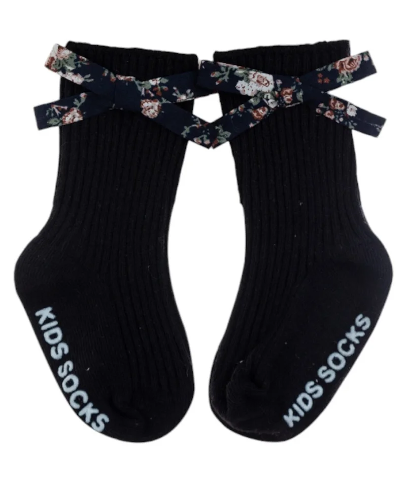 D'Daniela Victoria Ribbon Bow Turban and Socks Set for Babies - Black