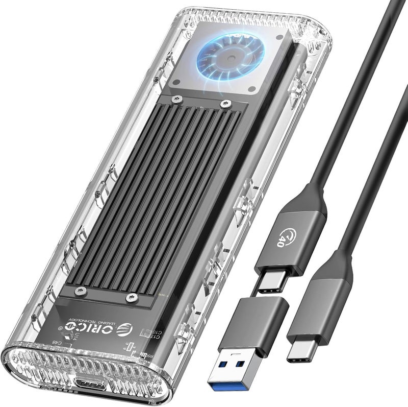 Orico حاوية SSD M.2 NVMe بسرعة 40Gbps مع مروحة تبريد مدمجة، حاوية قرص صلب خارجية بدون أدوات، تدعم 2230 2242 2260 2280 (مفتاح M)، متوافقة مع Thunderbolt 3/4 USB4/3.2/3.1/3.0/2.0-TCM2U4 - Image 1
