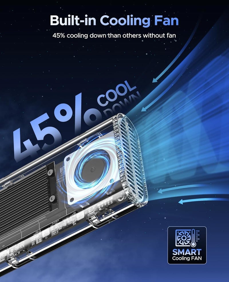 Orico حاوية SSD M.2 NVMe بسرعة 40Gbps مع مروحة تبريد مدمجة، حاوية قرص صلب خارجية بدون أدوات، تدعم 2230 2242 2260 2280 (مفتاح M)، متوافقة مع Thunderbolt 3/4 USB4/3.2/3.1/3.0/2.0-TCM2U4 - Image 3