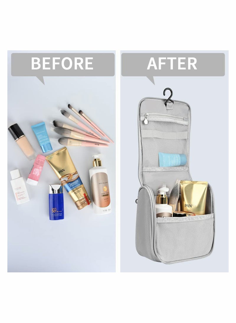 SOLARAE Hanging Toiletry Bag Waterproof Wash Bag Makeup Cosmetic Organizer for Women Girls, Portable Large Capacity Make Up Bag for Travel, Business, Vacation, Household (Grey) - Image 3