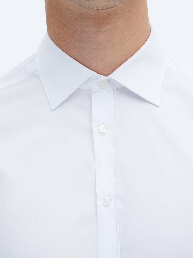 Kip White Plain Slim Fit Long Weaving Classical 100% Cotton Shirt - Image 5